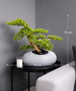 Artificial Bonsai Pine Tree in Modern Stone Planter