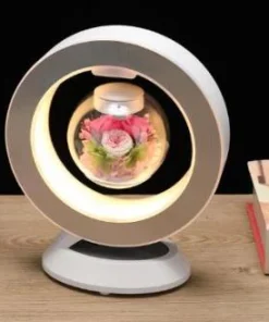 Magnetic Levitating, , O Shape Forever Flowers, 360 Degree Rotation, with LED Light Base for Home Decor