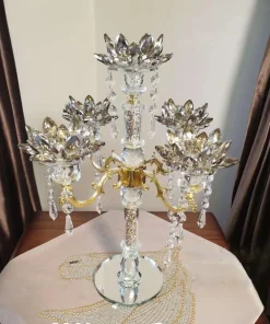 Crushed Diamond 5-Candle Holder – Silver & Gold