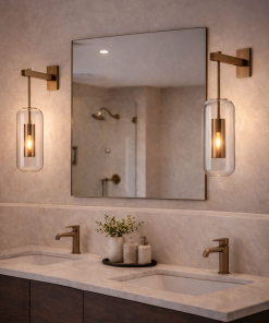 Modern Glass Cylinder Wall Lamp – Luxury Gold Bathroom Sconce