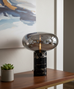 Alternative view of Modern Marble Mushroom Table Lamp – Luxury Glass Accent Light